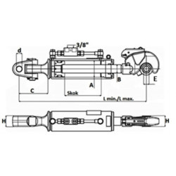 Łącznik hydrauliczny kat. 3 660-910 mm z główką widełkową (32mm) hakiem (32mm)